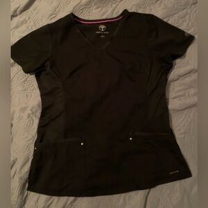 Large black 2 pocket stretch healing hands scrub top